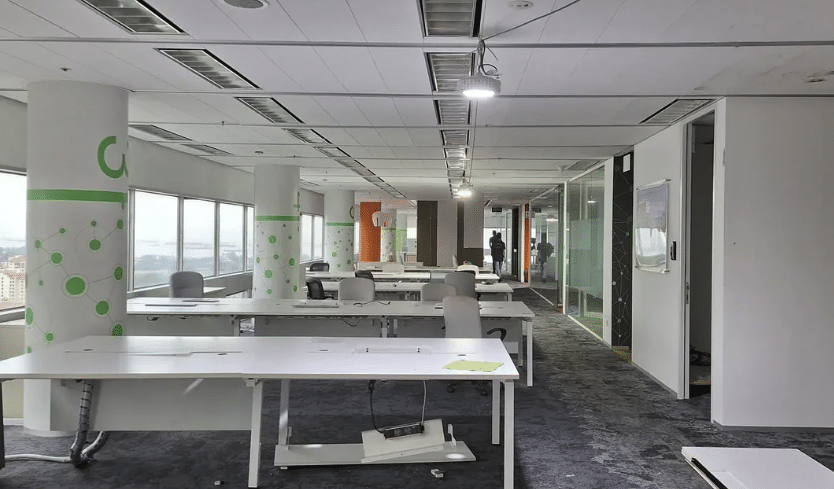 Office unit before reinstatement, with fit-out still in place